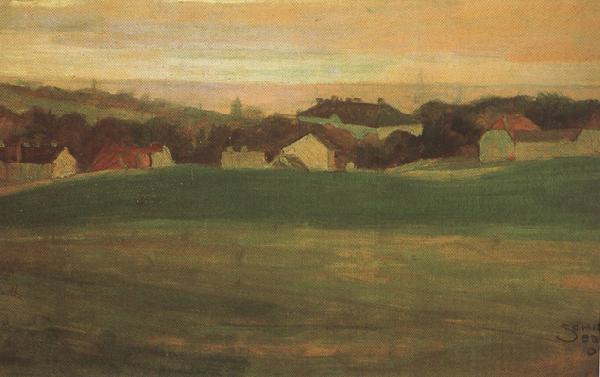 Egon Schiele Meadow with Village in Background II (mk12) Germany oil painting art